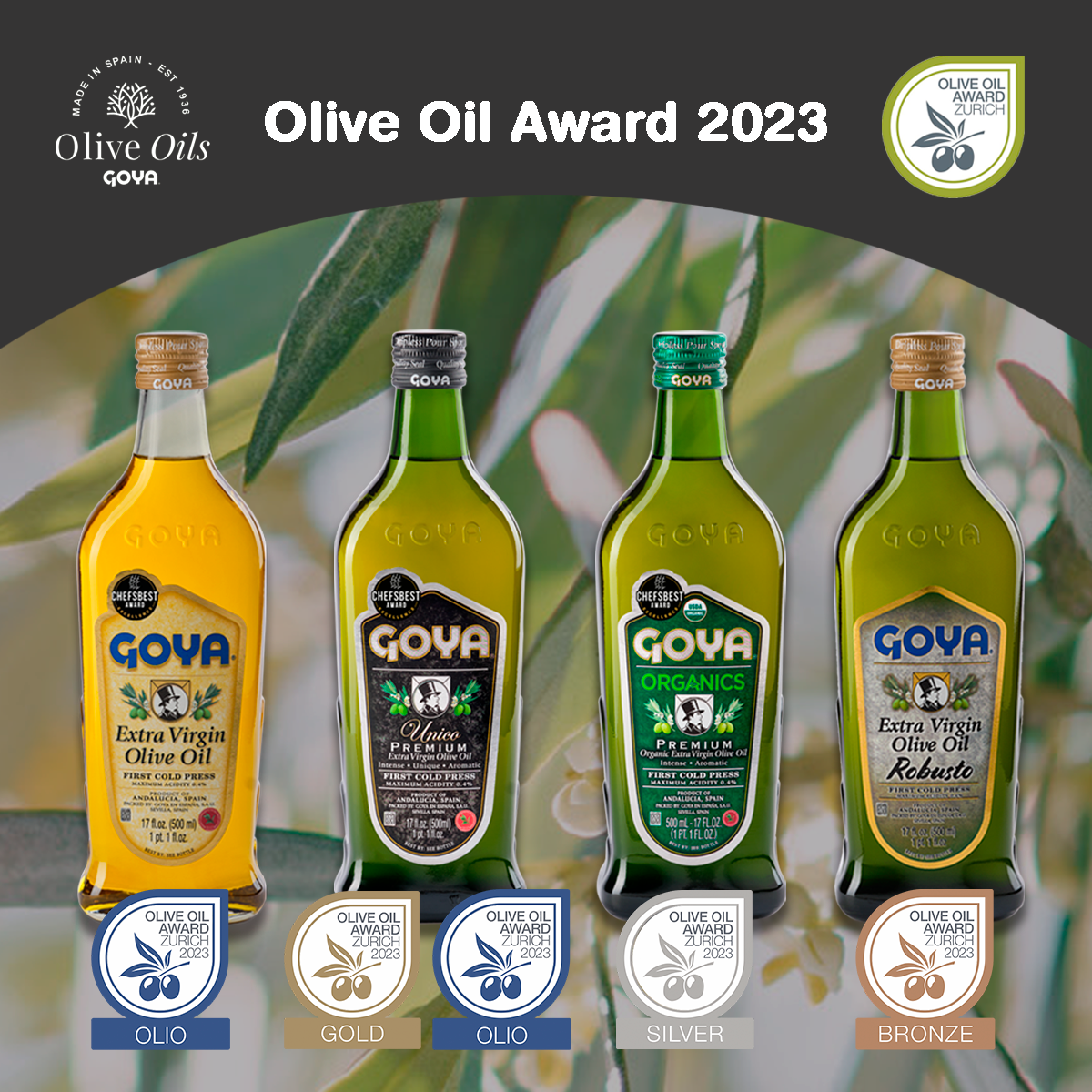 The University of Zurich awards the quality of Goya Extra Virgin Olive Oils